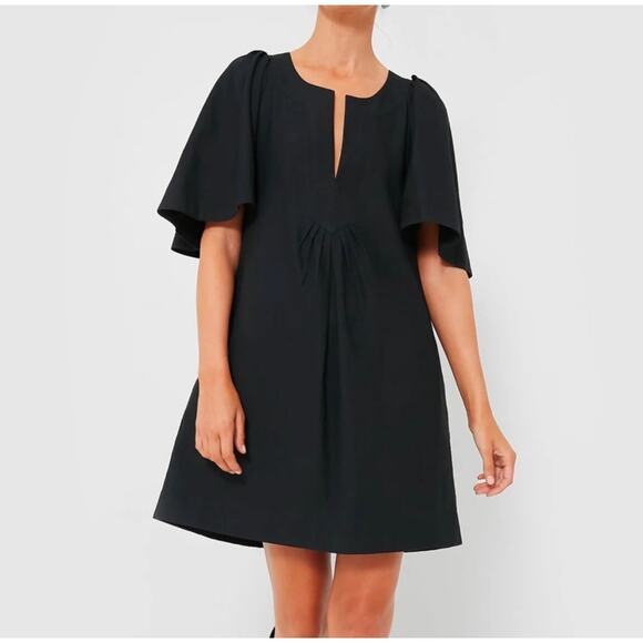 Pomander Place Tuckernuck Black Finley Flutter Sleeve A-Line Pleat Mini Dress L - Picture 1 of 14